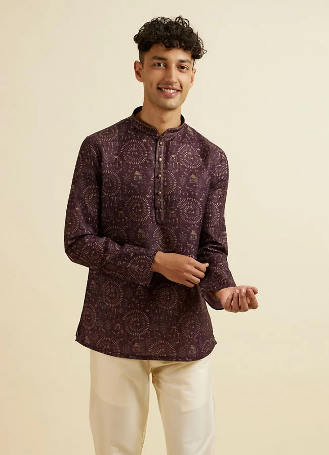 Manyawar Wine Worli Art Print Short Kurta