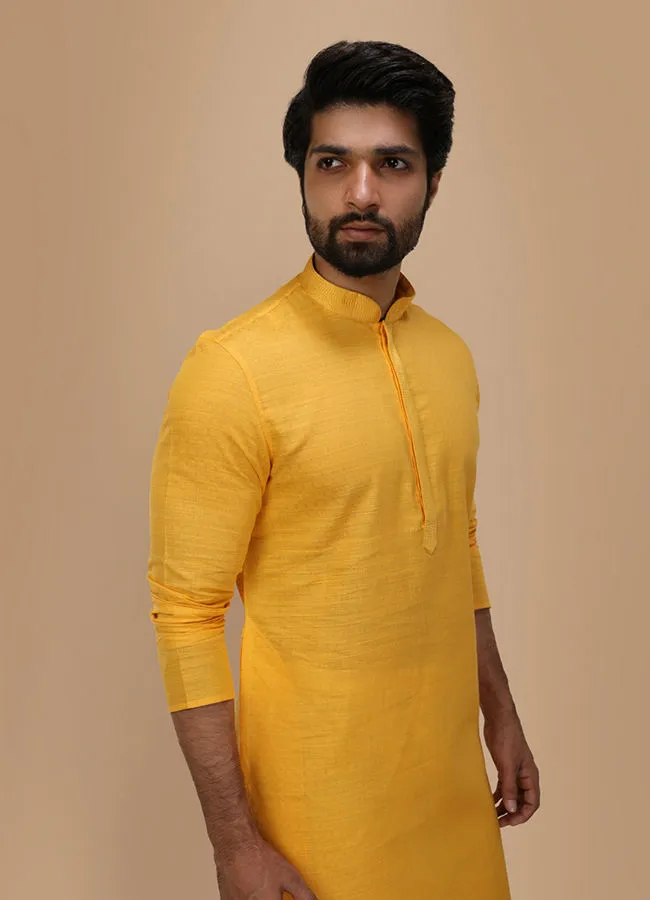 Manyawar Yellow Self Design Kurta Pajama