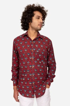 MAROON AJRAKH BLOCK PRINTED COTTON SHIRT