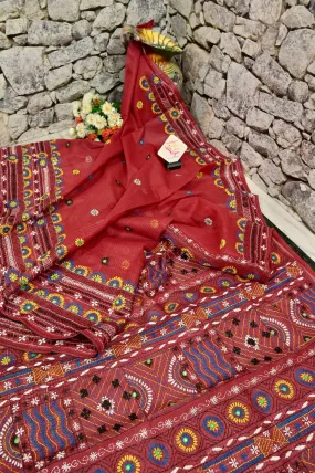 Maroon Color Resham Kota Saree with Hand Lambani Embroidery with Piping Work