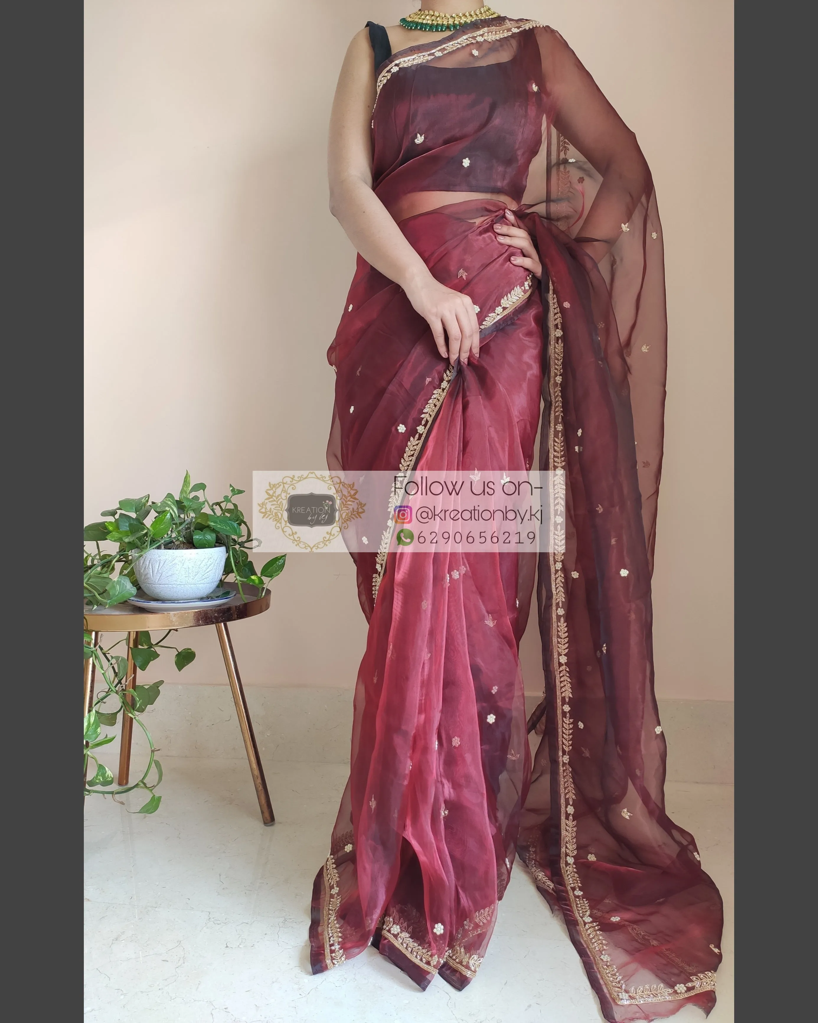 Maroon Glass Tissue Saree With Kasab And Cutdana Border