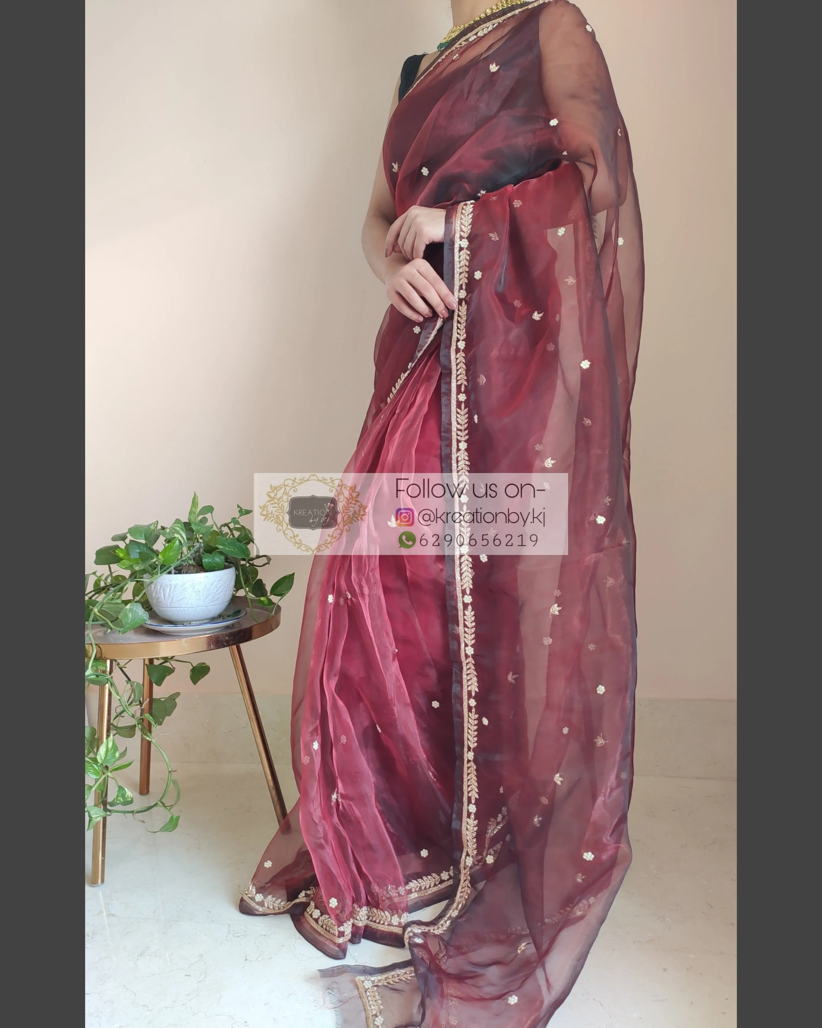 Maroon Glass Tissue Saree With Kasab And Cutdana Border