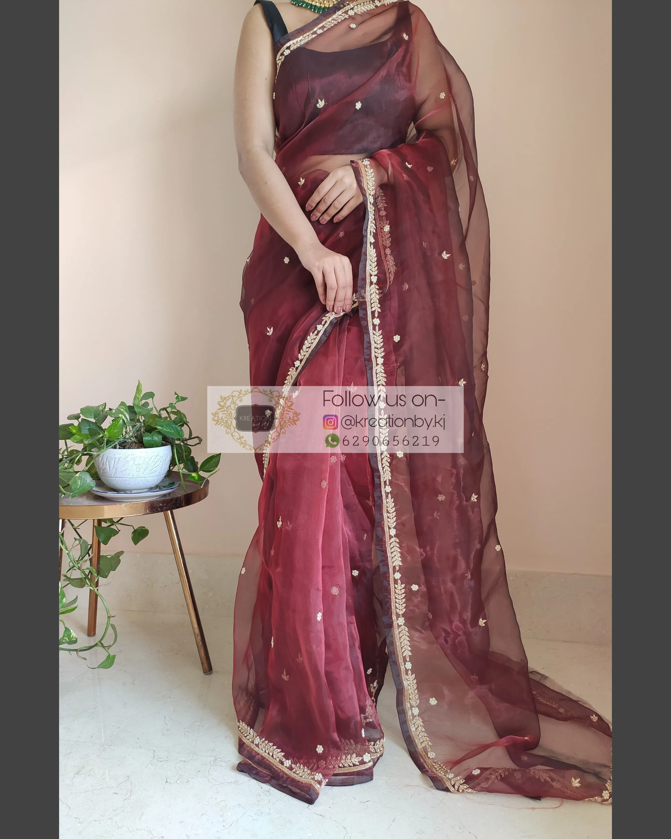 Maroon Glass Tissue Saree With Kasab And Cutdana Border