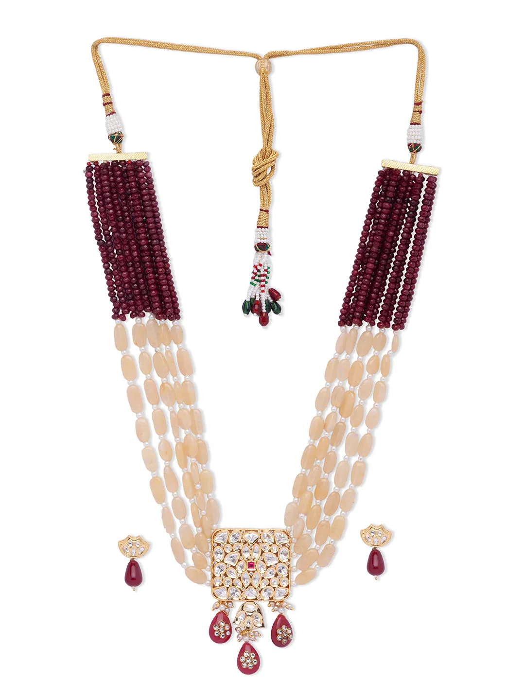 Maroon Gold Tone Kundan Necklace Set with Onyx