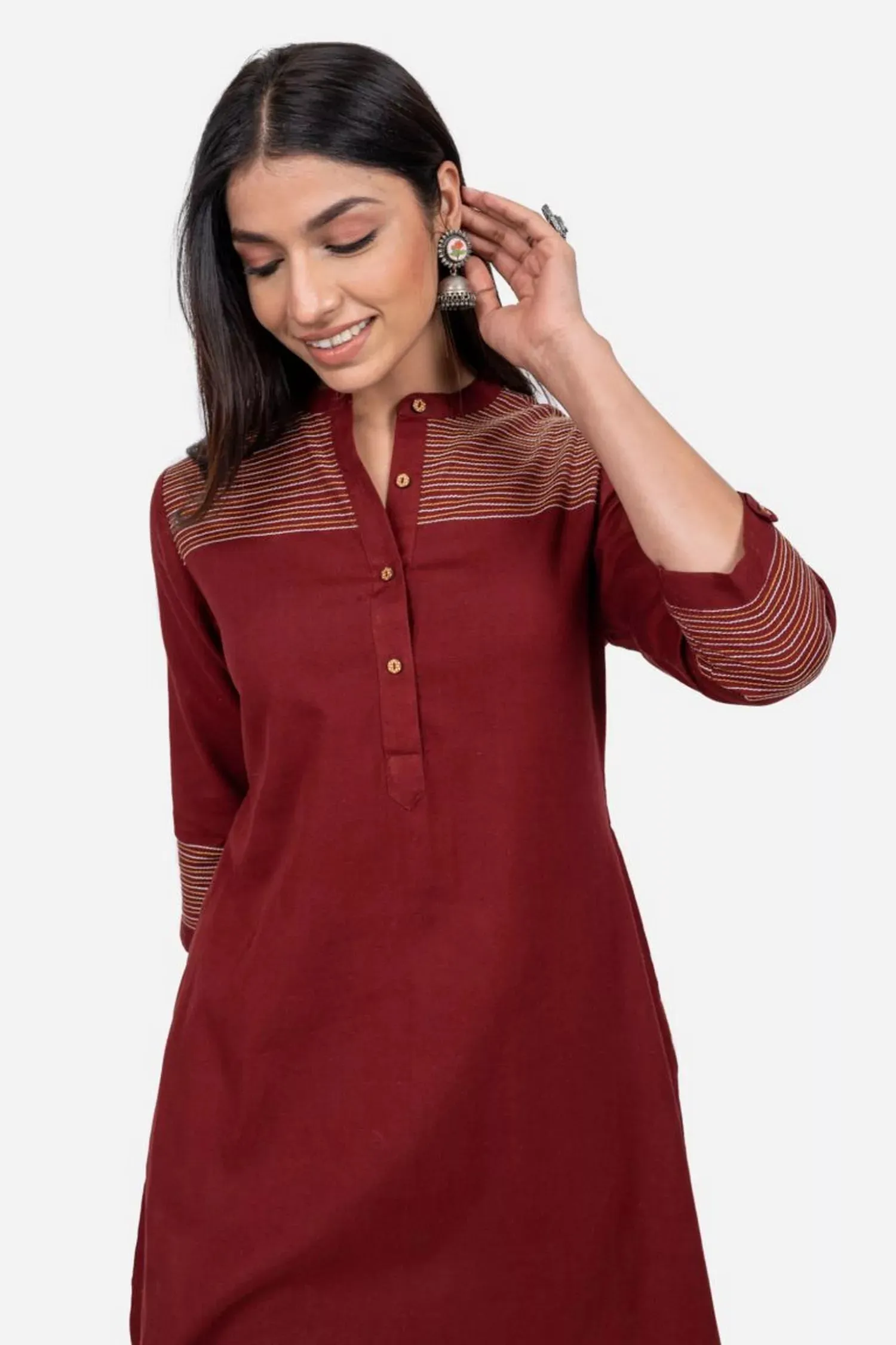 Maroon High Low Straight Fit Cotton Kurta