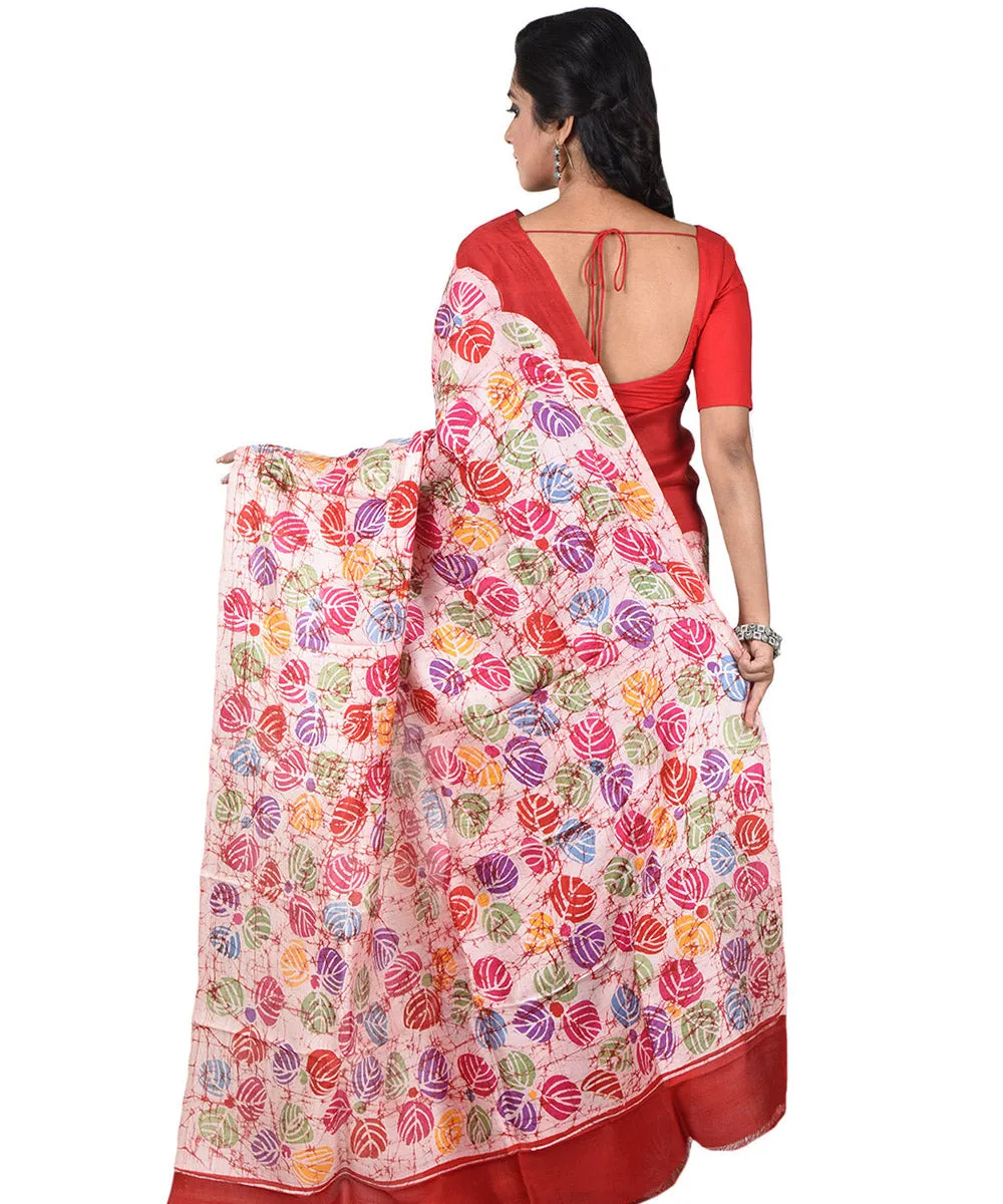 Maroon multicolor handloom batik print silk saree