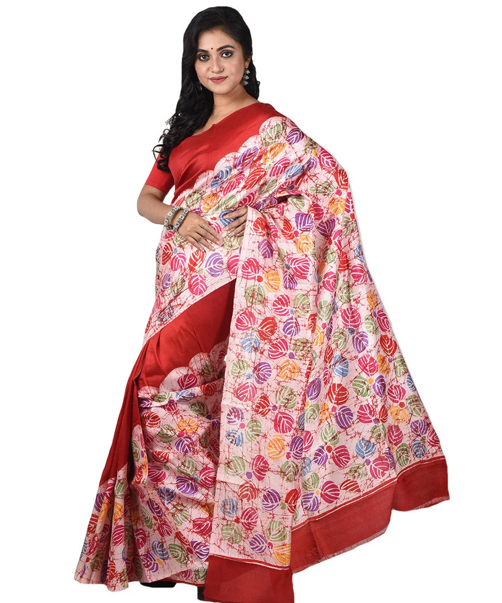 Maroon multicolor handloom batik print silk saree