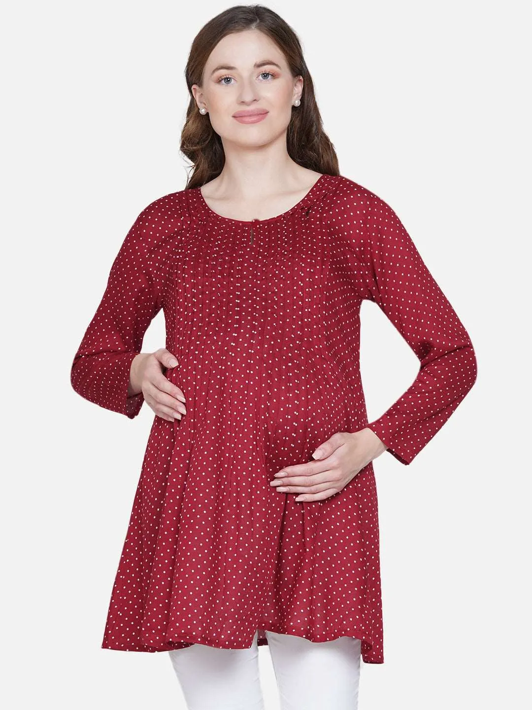 Maroon Polka Maternity and Nursing Top