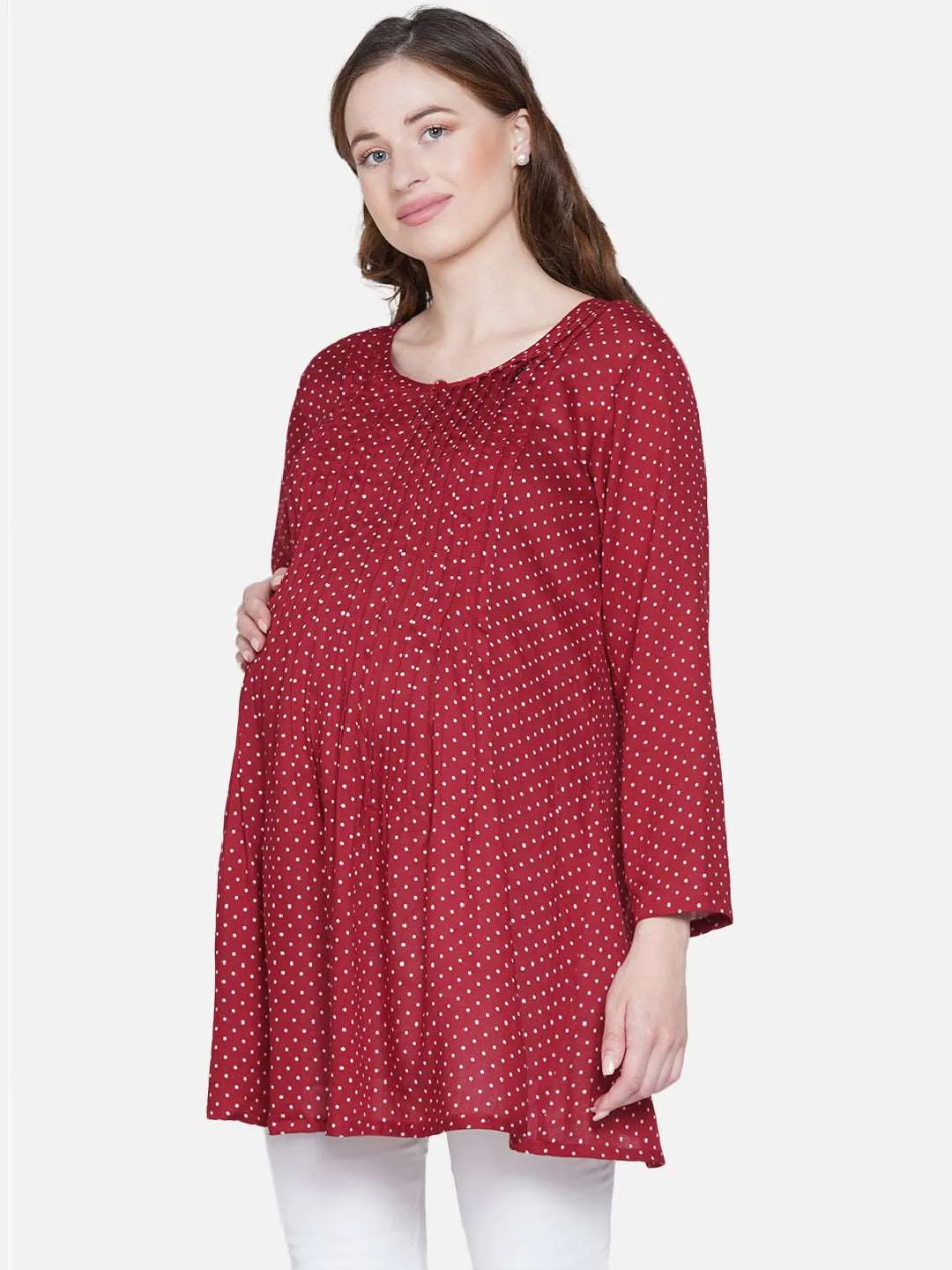 Maroon Polka Maternity and Nursing Top