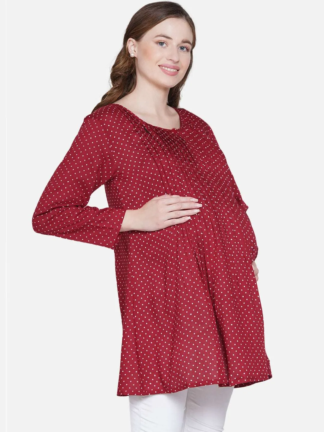 Maroon Polka Maternity and Nursing Top