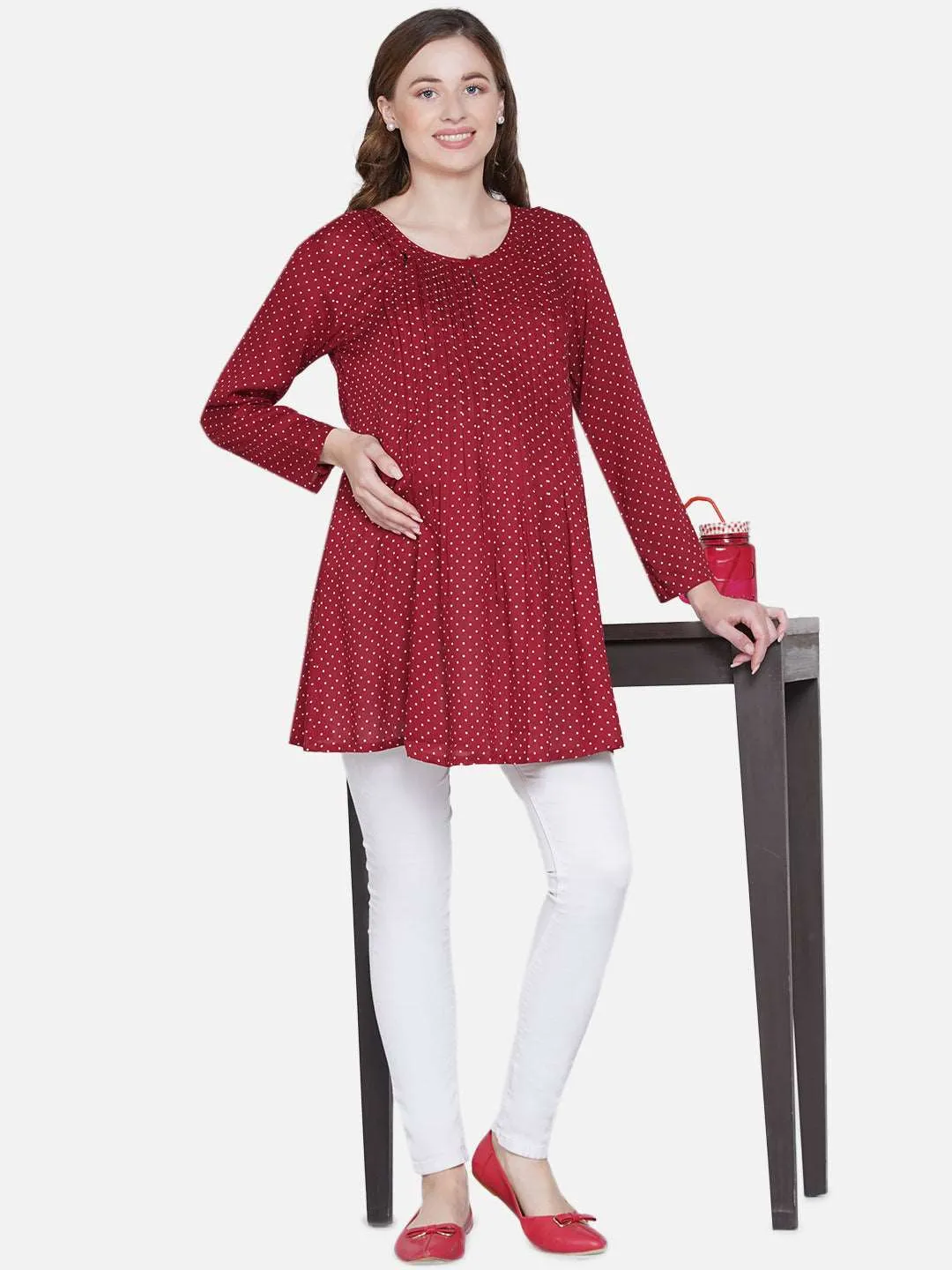 Maroon Polka Maternity and Nursing Top