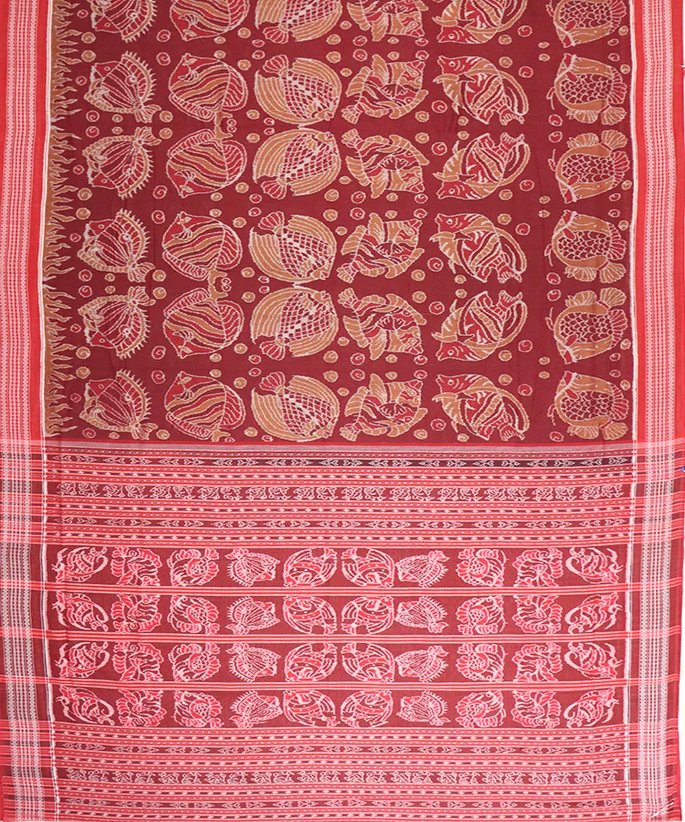 Maroon red cotton handloom sambalpuri saree