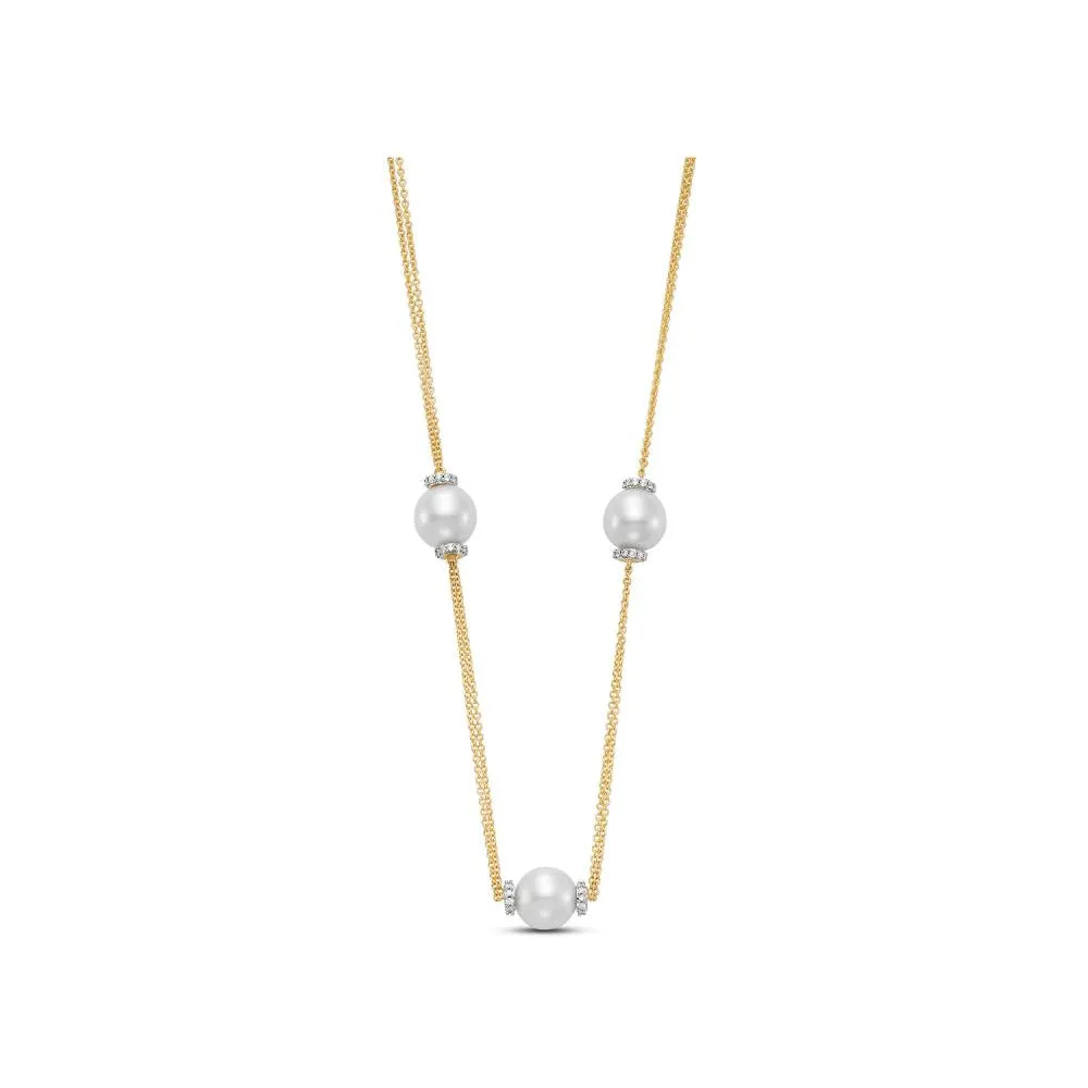 Mastoloni 18k Gold Three Pearl Station Necklace