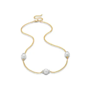 Mastoloni 18k Gold Three Pearl Station Necklace