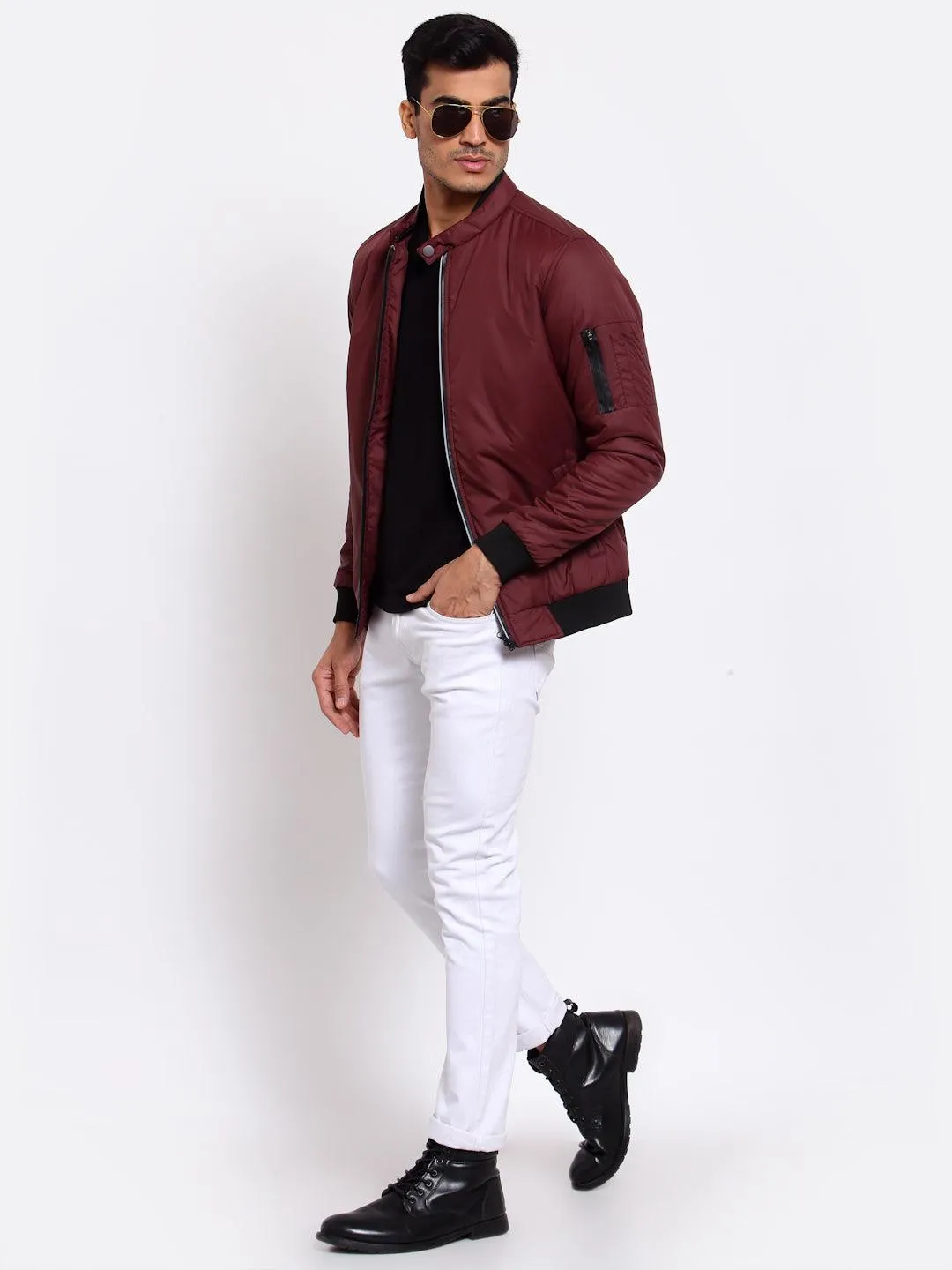 Men Maroon Lightweight Outdoor Bomber Jacket