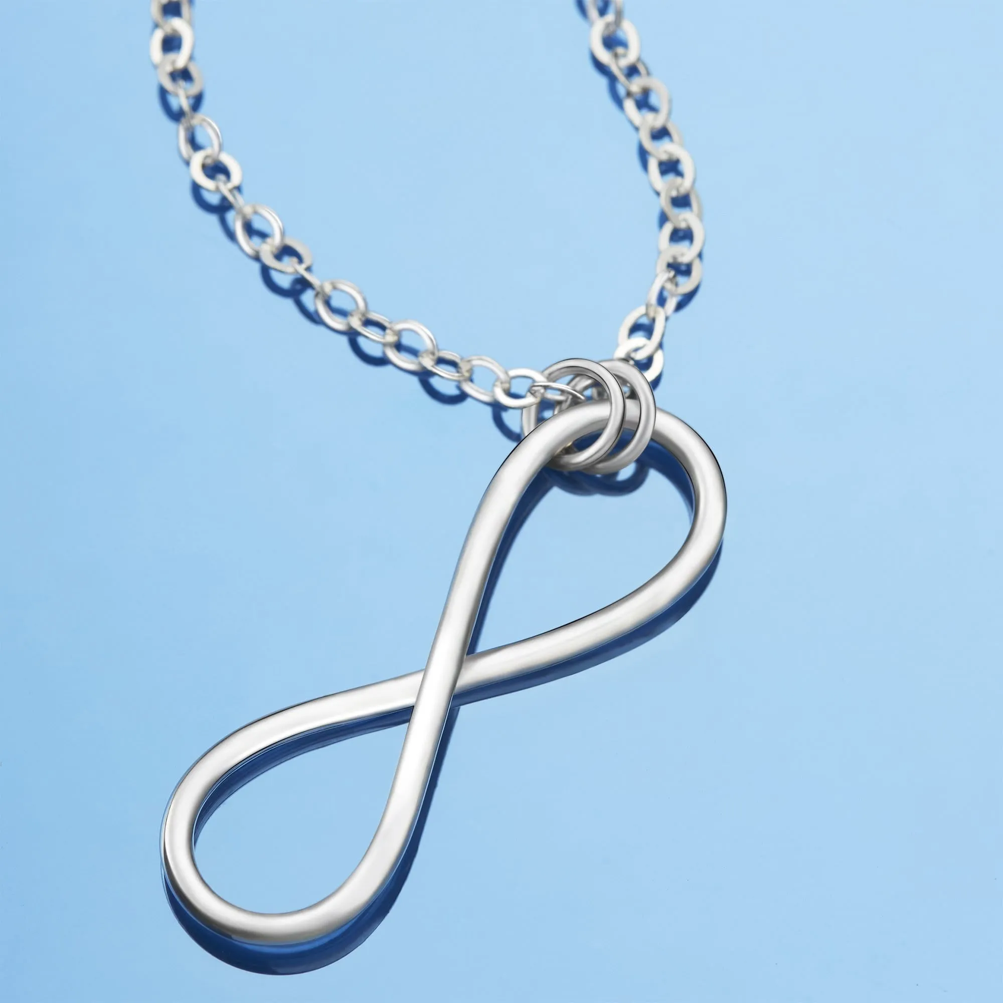 Men Sterling Silver Infinity Necklace, 24 inch