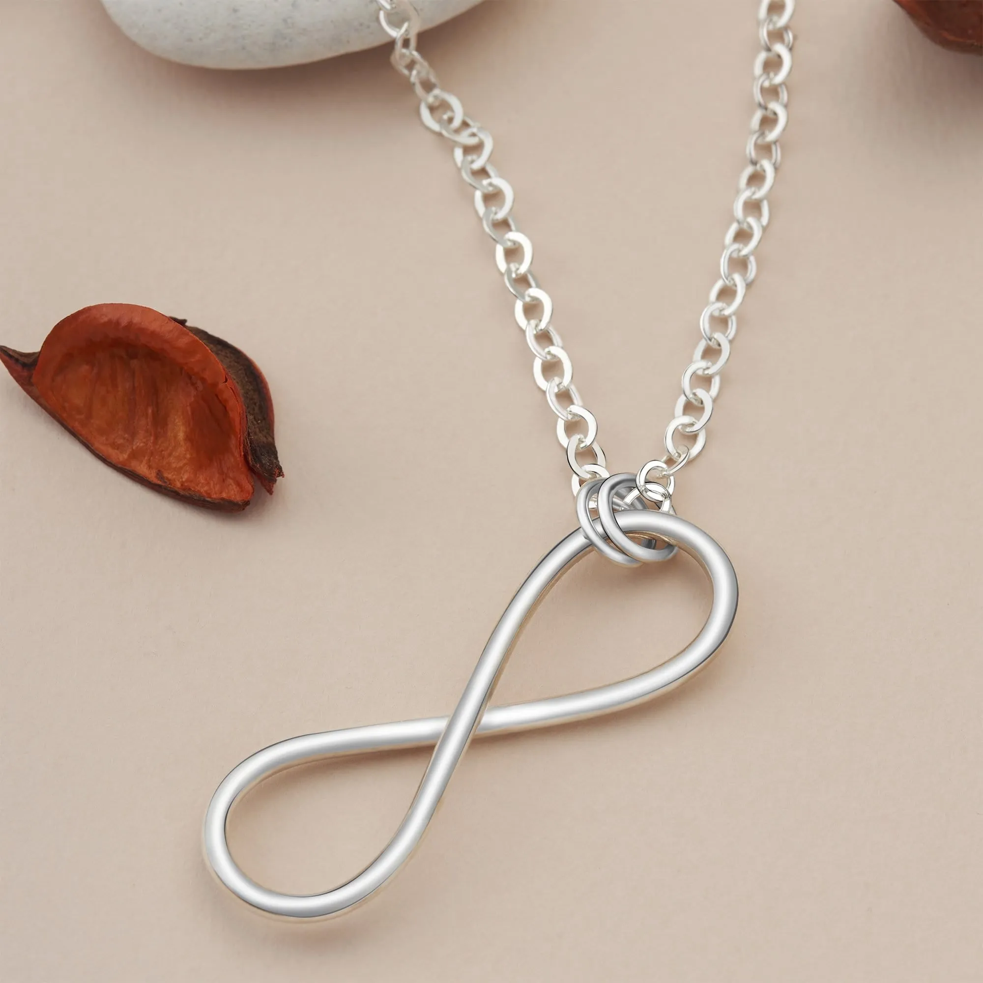 Men Sterling Silver Infinity Necklace, 24 inch