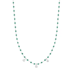 Mini Gigi Emerald necklace, White Gold 3 diamond, 16.5"