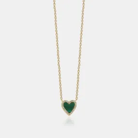 Mini Malachite Diamond Border Heart Necklace