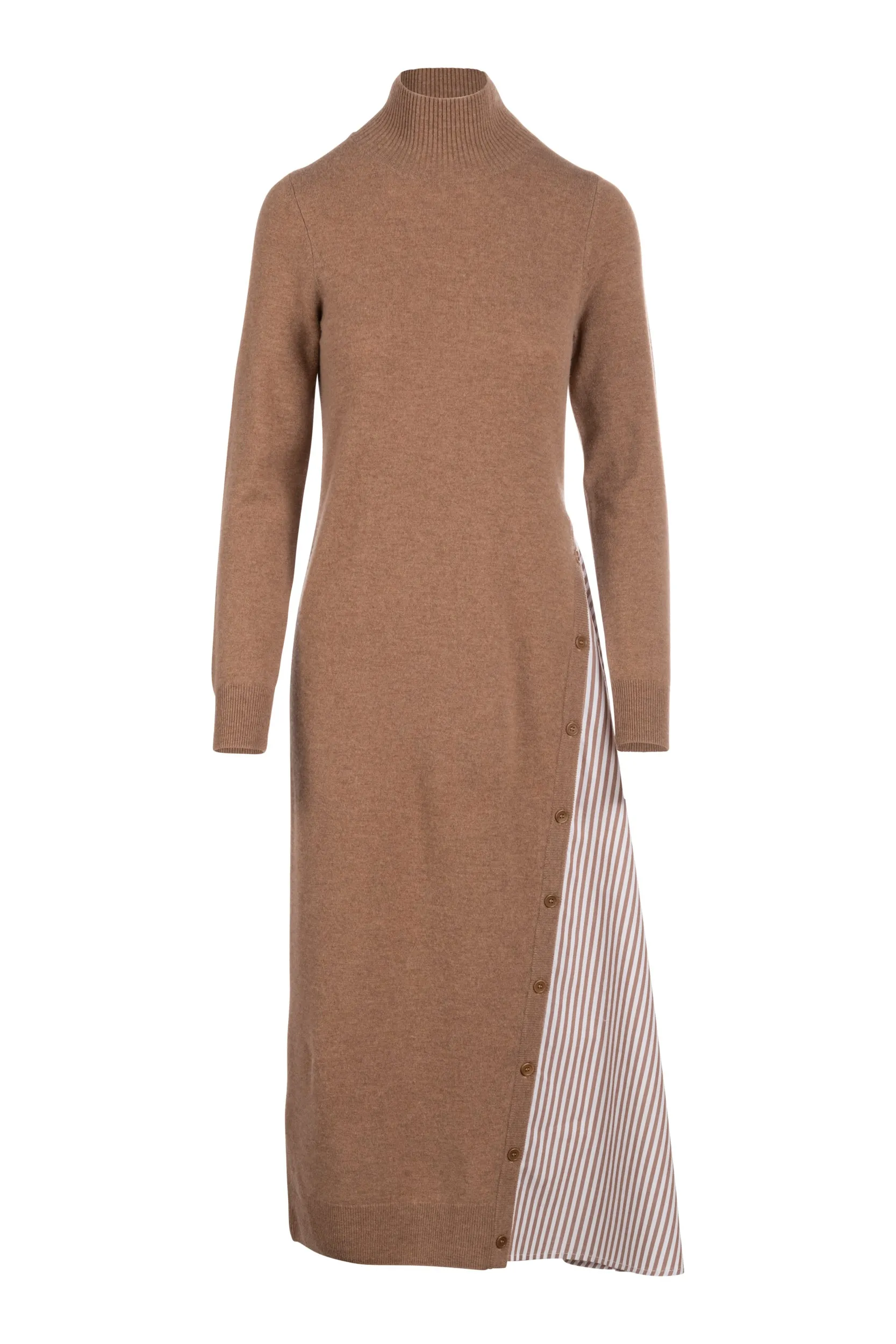 Naadam Asymmetrical Wool Cashmere Hybrid Turtleneck Dress