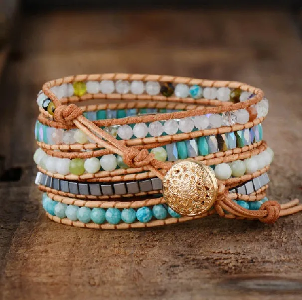 Natural Russian Amazonite Stone Wrap Mix Bracelet