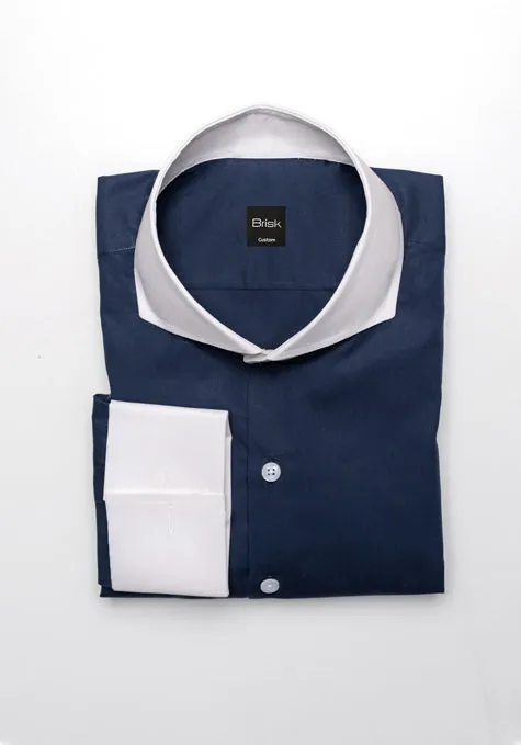 Navy Blue Egyptian Shirt - White Collar & French Cuffs