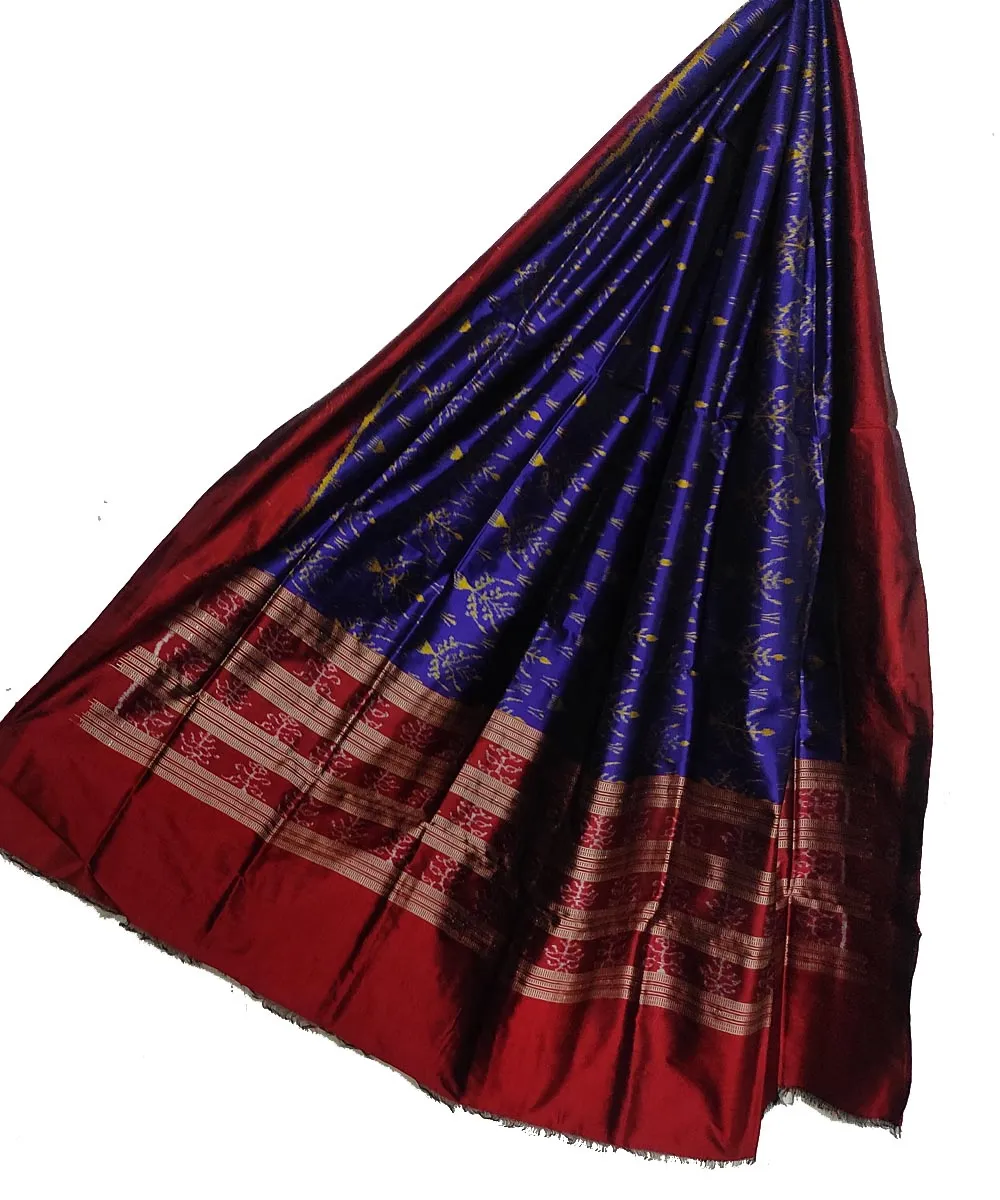 Navy blue maroon handloom silk sambalpuri dupatta