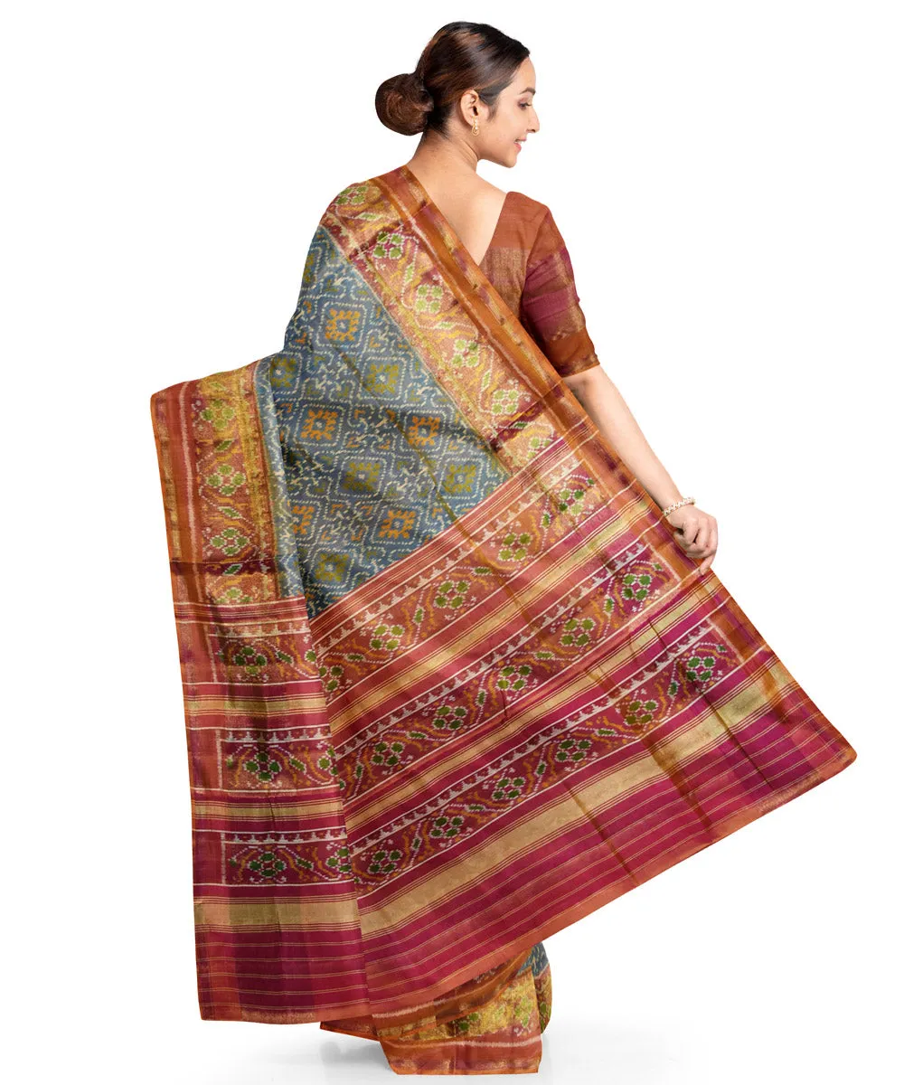 Orange maroon silk handloom patola saree