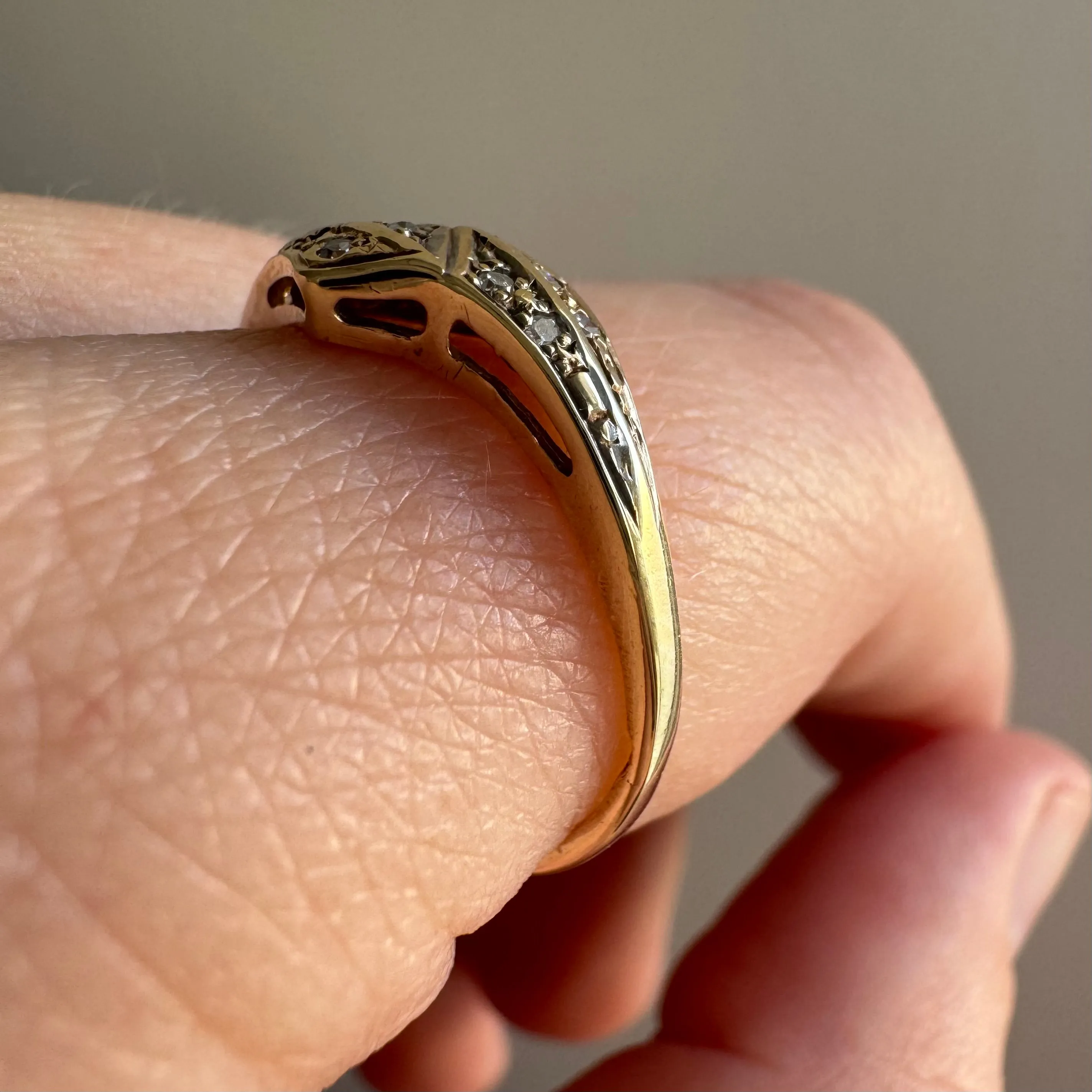 P R E - L O V E D // subtle serpents / 9k and diamond snake bypass ring / size 6.75