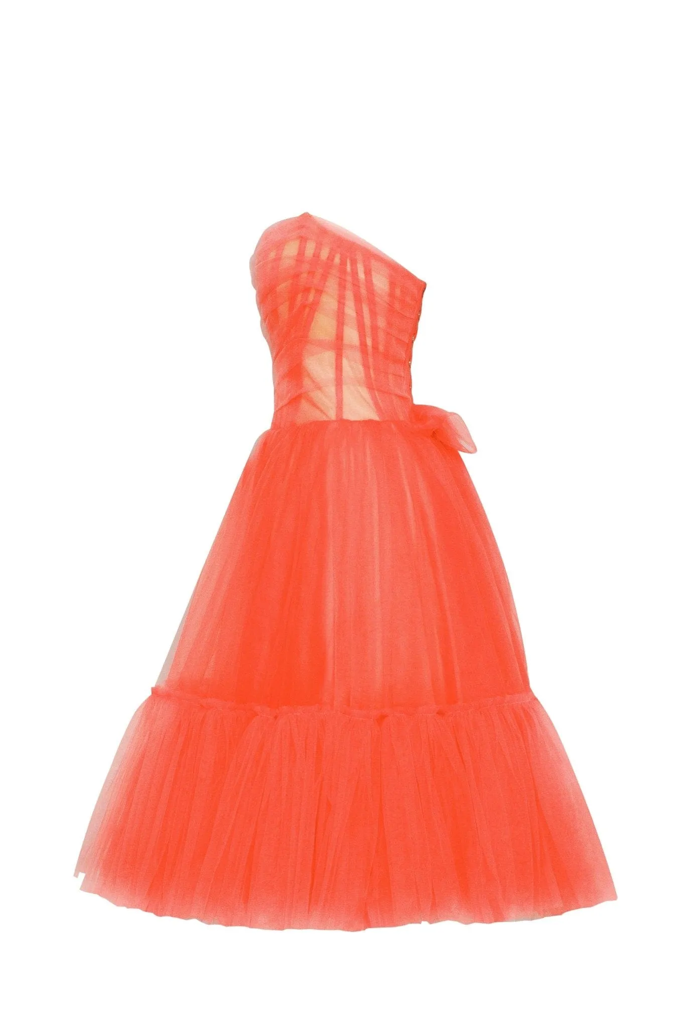 Passion Strapless Tulle mini dress in red coral color