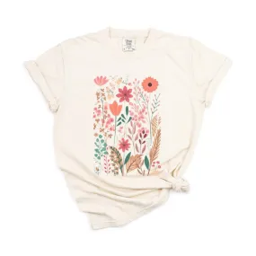 Pastel Wildflowers Garment Dyed Tee in 4 Colors S-2XL