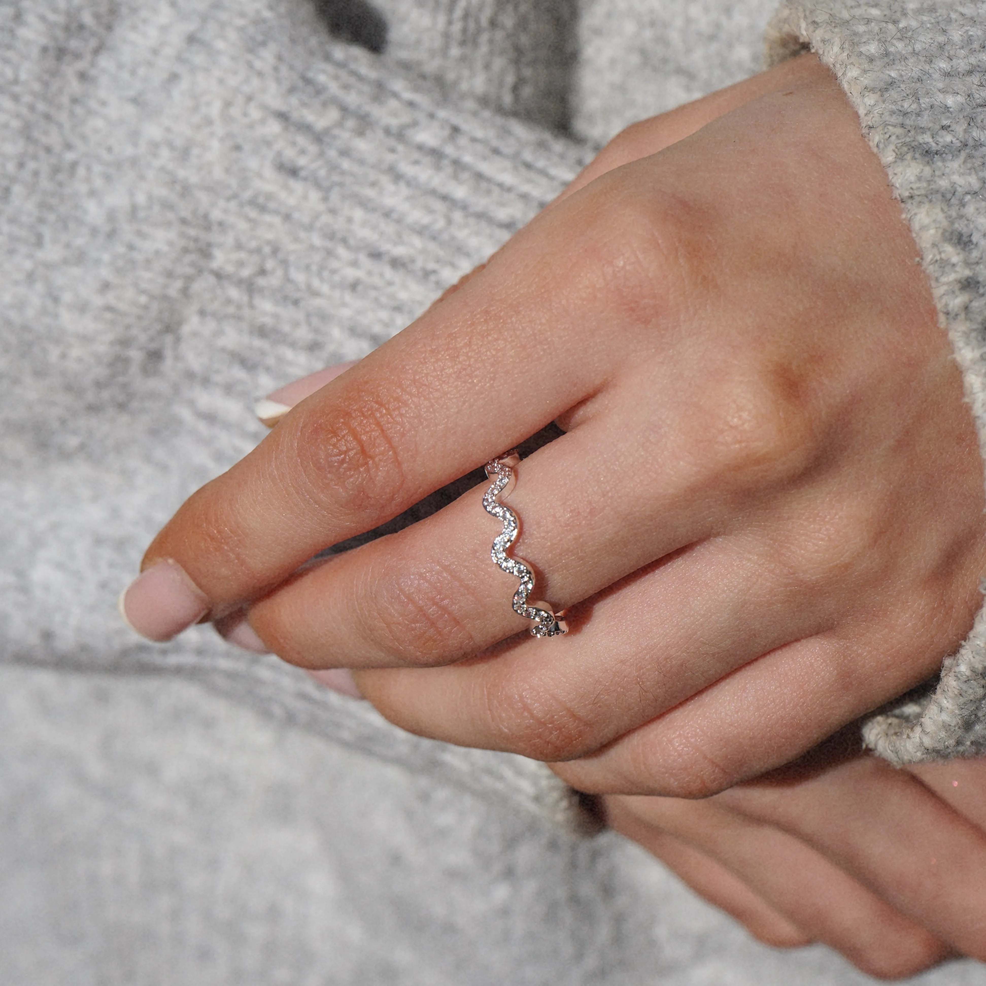 Pave Wave Ring - Silver