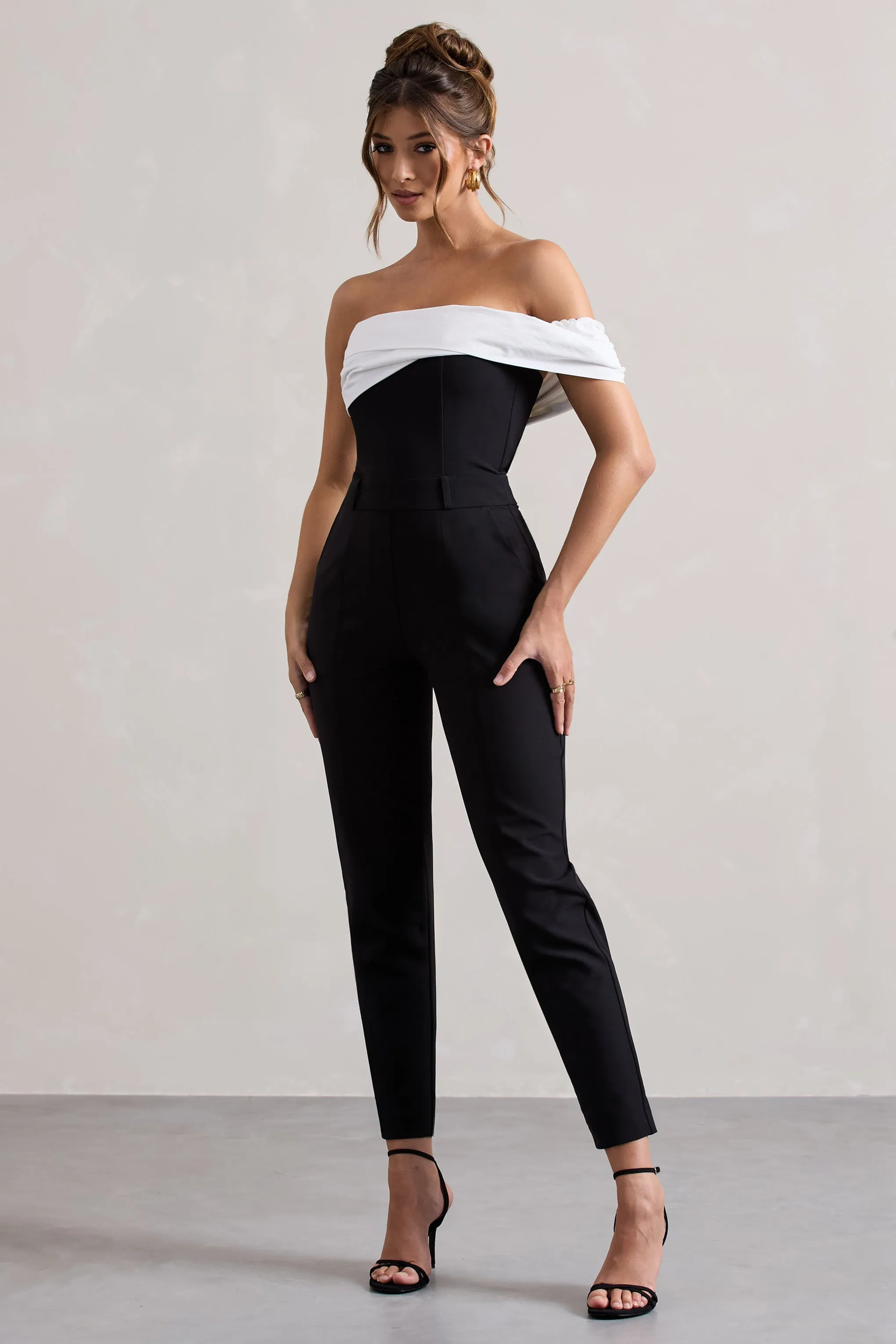 Paxton | Black Twisted Bardot Tailored Jumpsuit