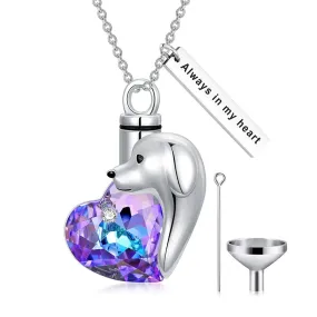 Pet Urn Necklace for Ashes Sterling Silver Crystal Pet Cat Dog Puppy Cremation Keepsake Memorial Jewelry for Ashes for Women Girls