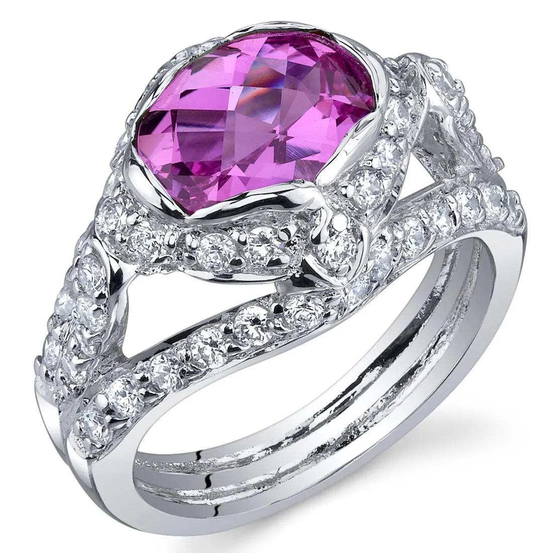 Pink Sapphire Oval Cut Sterling Silver Ring Size 5