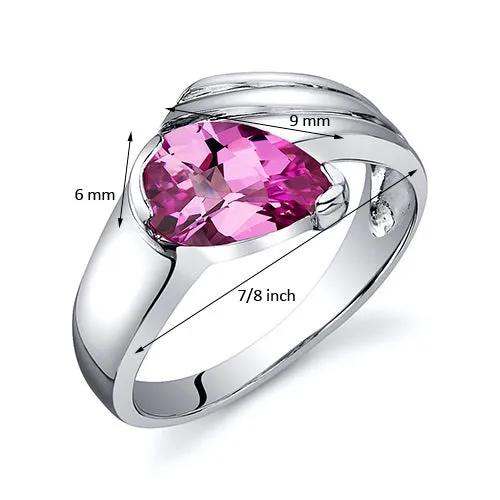 Pink Sapphire Pear Shape Sterling Silver Ring Size 5