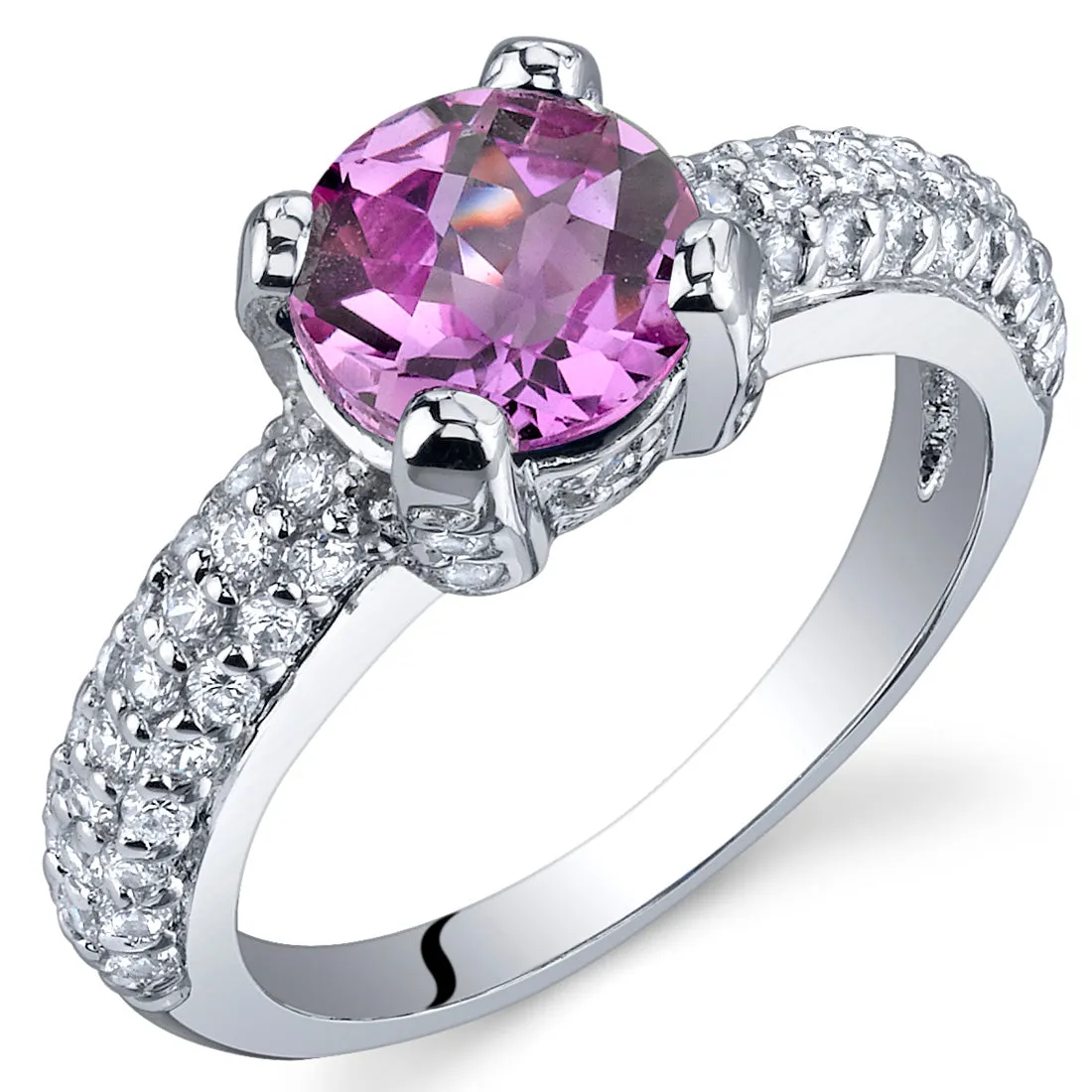 Pink Sapphire Round Cut Sterling Silver Ring Size 9