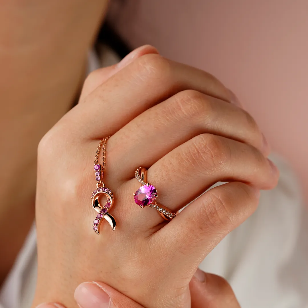 "You Are Stronger Than You Think" Oval Pink Sapphire Ring With Infinite Band