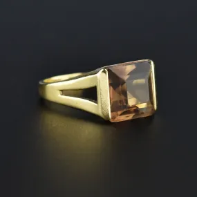 Retro 14K Gold 4.75 CTW Smoky Quartz Signet Style Ring, Sz 6.25