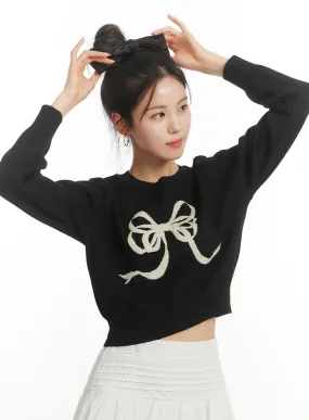 Ribbon Graphic Sweater Crop Top OM404