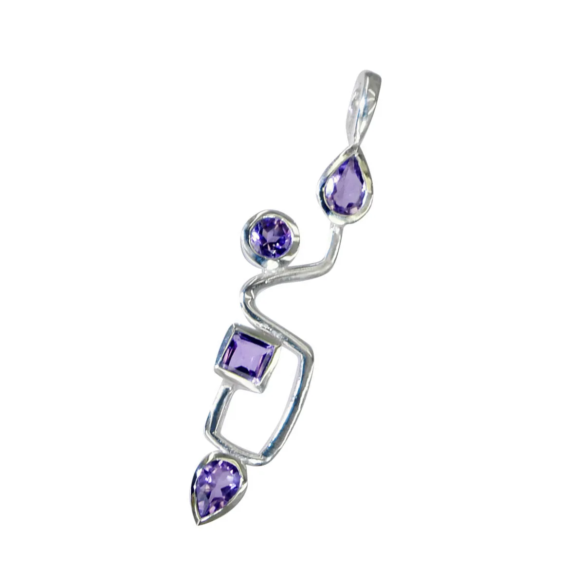 Riyo Easy Gems Multi Faceted Purple Amethyst Solid Silver Pendant Gift For Good Friday