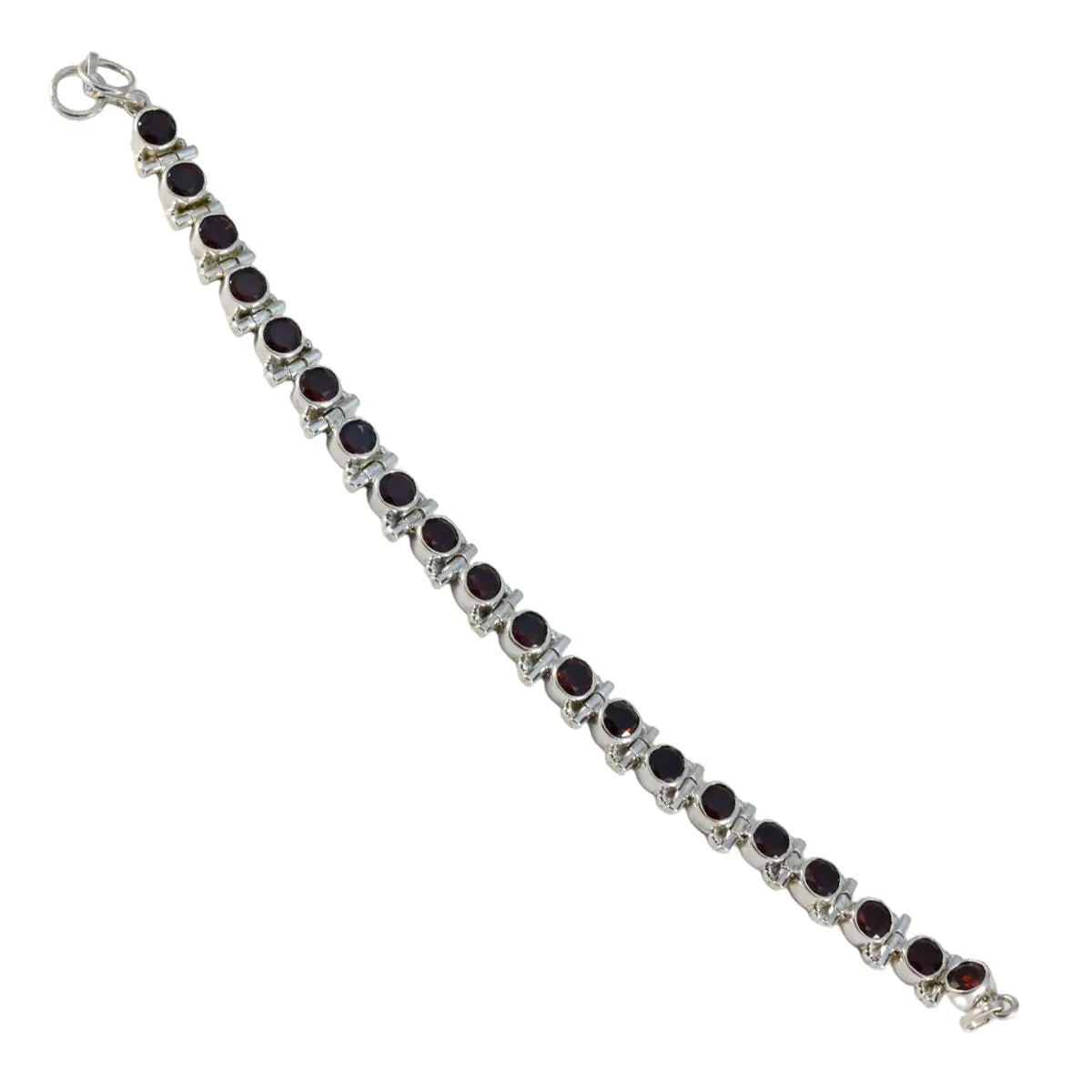 Riyo Extensive 925 Sterling Silver Bracelet For Womens Garnet Bracelet Bezel Setting Bracelet with Fish Hook Tennis Bracelet L Size 6-8.5 Inch.