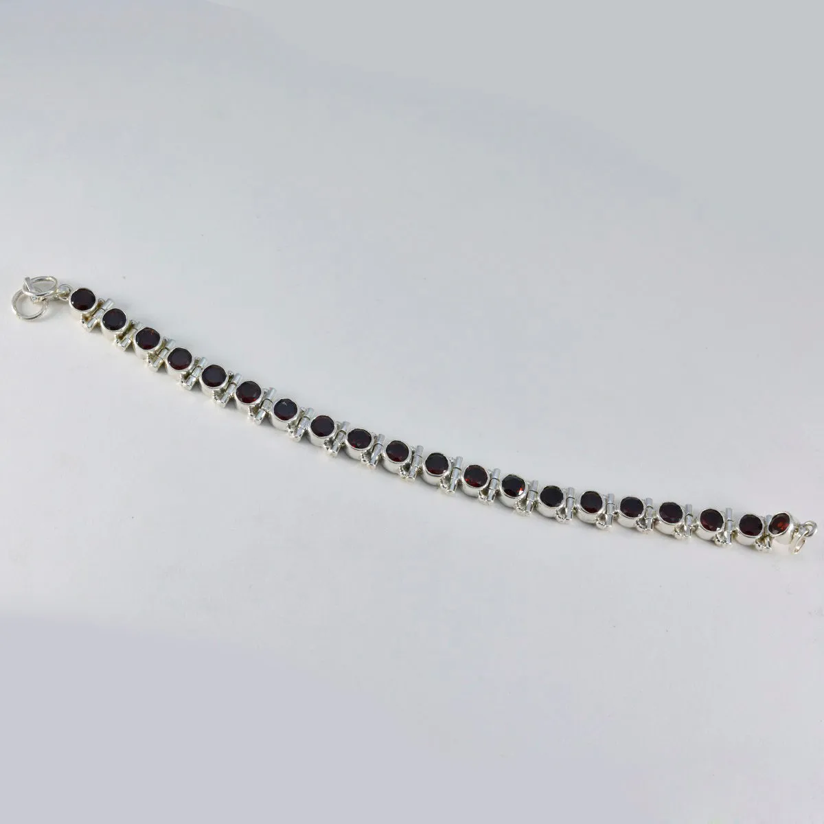 Riyo Extensive 925 Sterling Silver Bracelet For Womens Garnet Bracelet Bezel Setting Bracelet with Fish Hook Tennis Bracelet L Size 6-8.5 Inch.