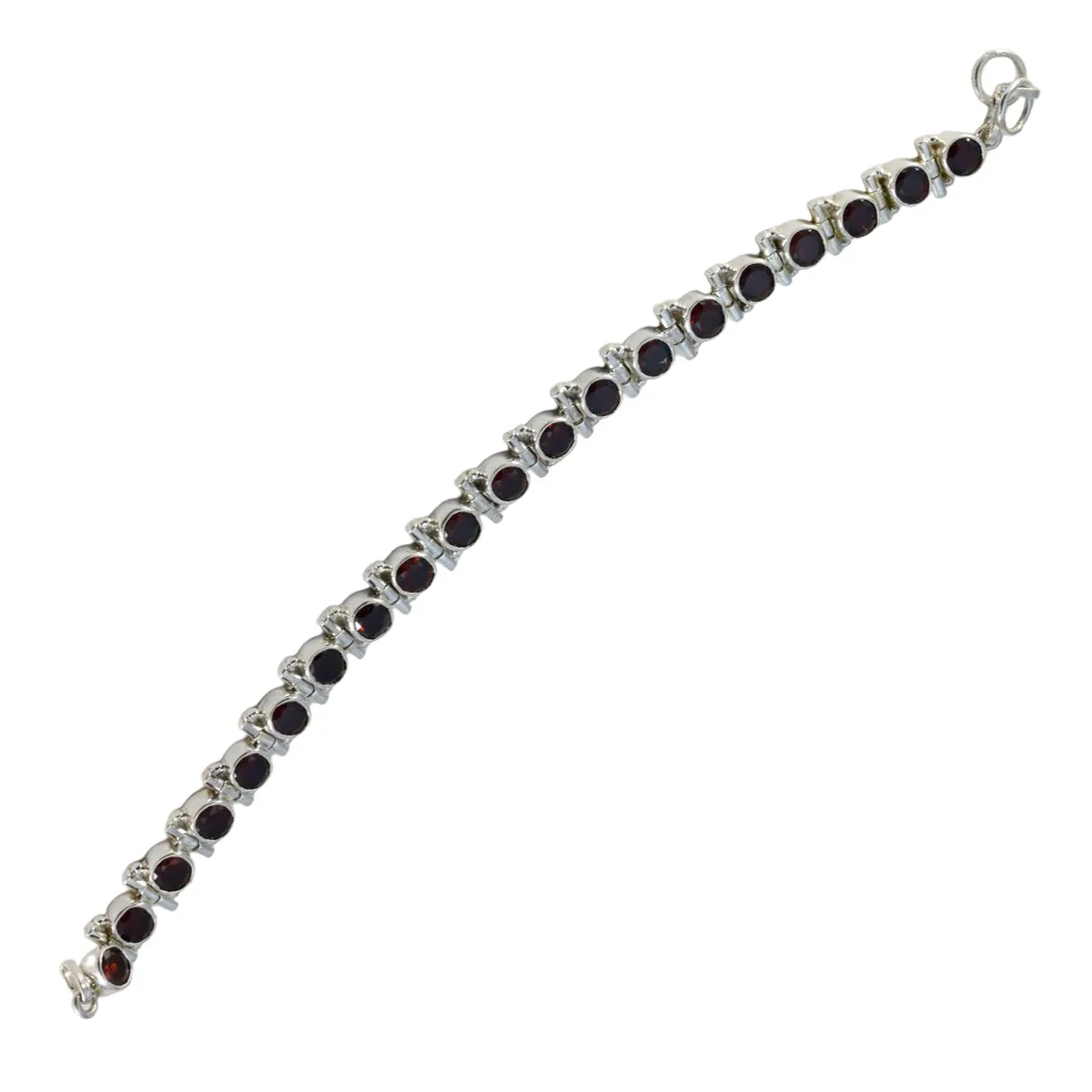 Riyo Extensive 925 Sterling Silver Bracelet For Womens Garnet Bracelet Bezel Setting Bracelet with Fish Hook Tennis Bracelet L Size 6-8.5 Inch.