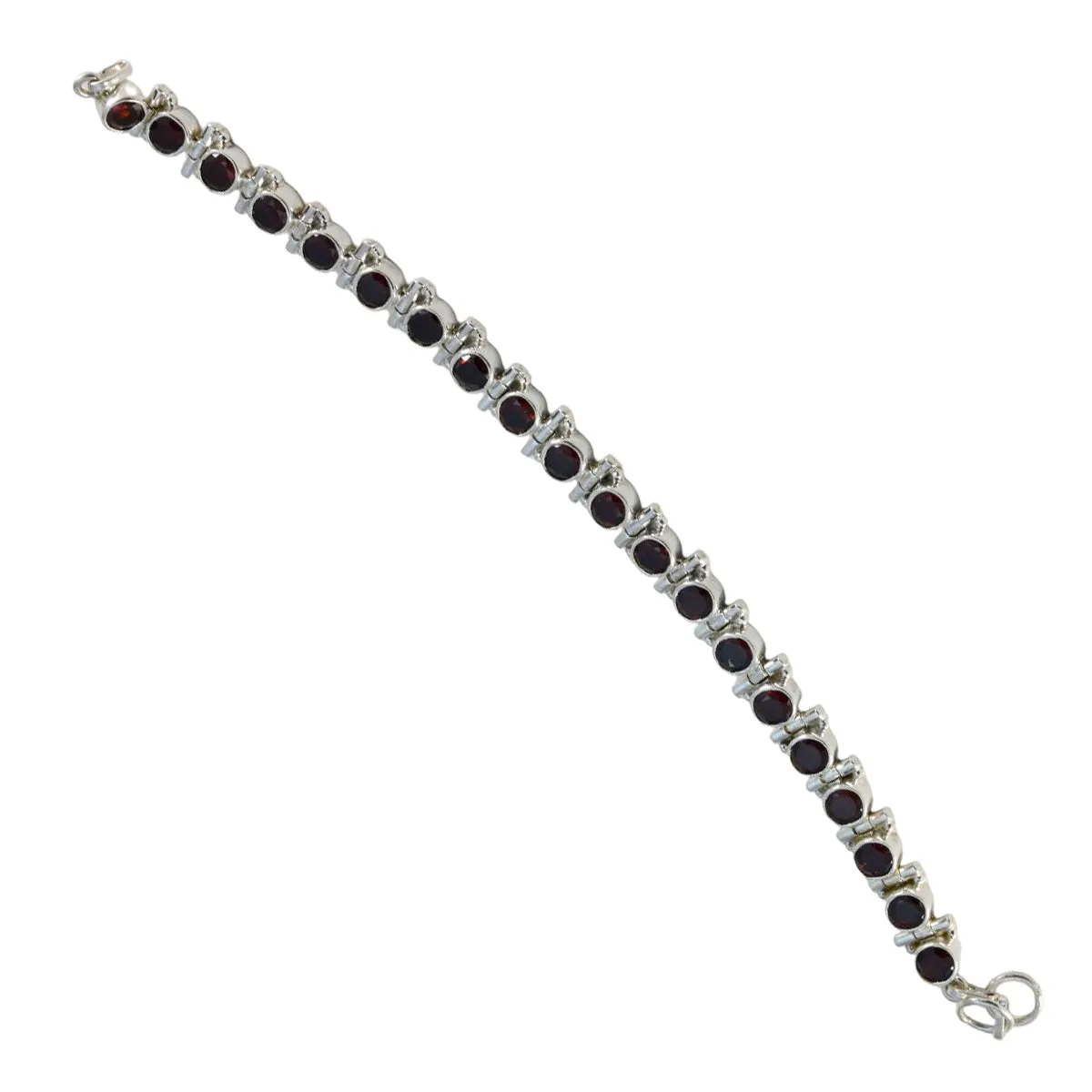 Riyo Extensive 925 Sterling Silver Bracelet For Womens Garnet Bracelet Bezel Setting Bracelet with Fish Hook Tennis Bracelet L Size 6-8.5 Inch.