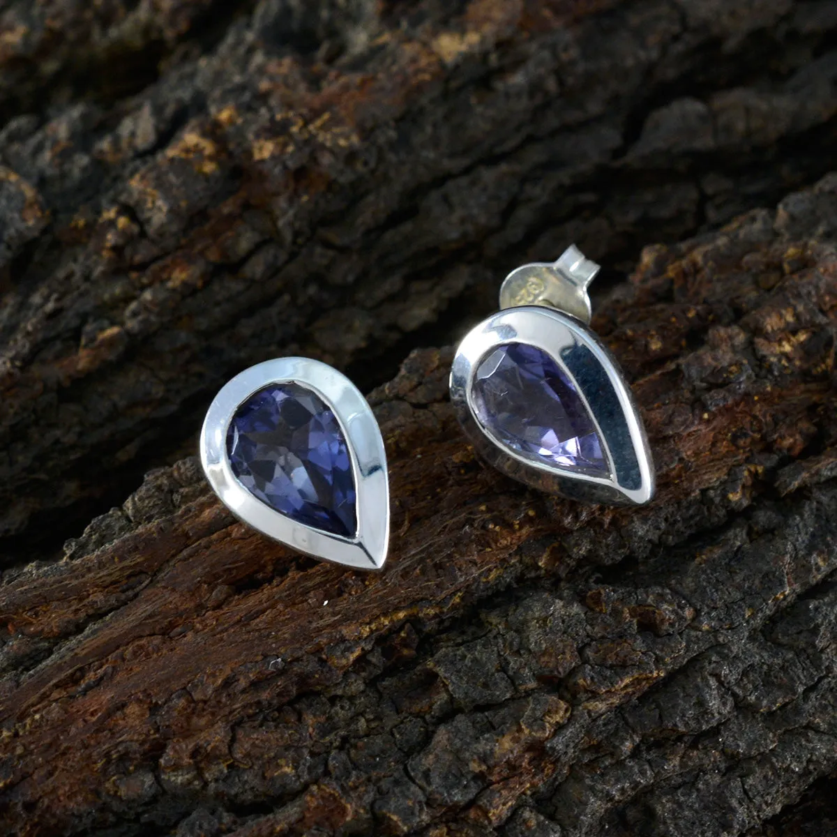 Riyo Fanciable Sterling Silver Earring For Female Iolite Earring Bezel Setting Blue Earring Stud Earring