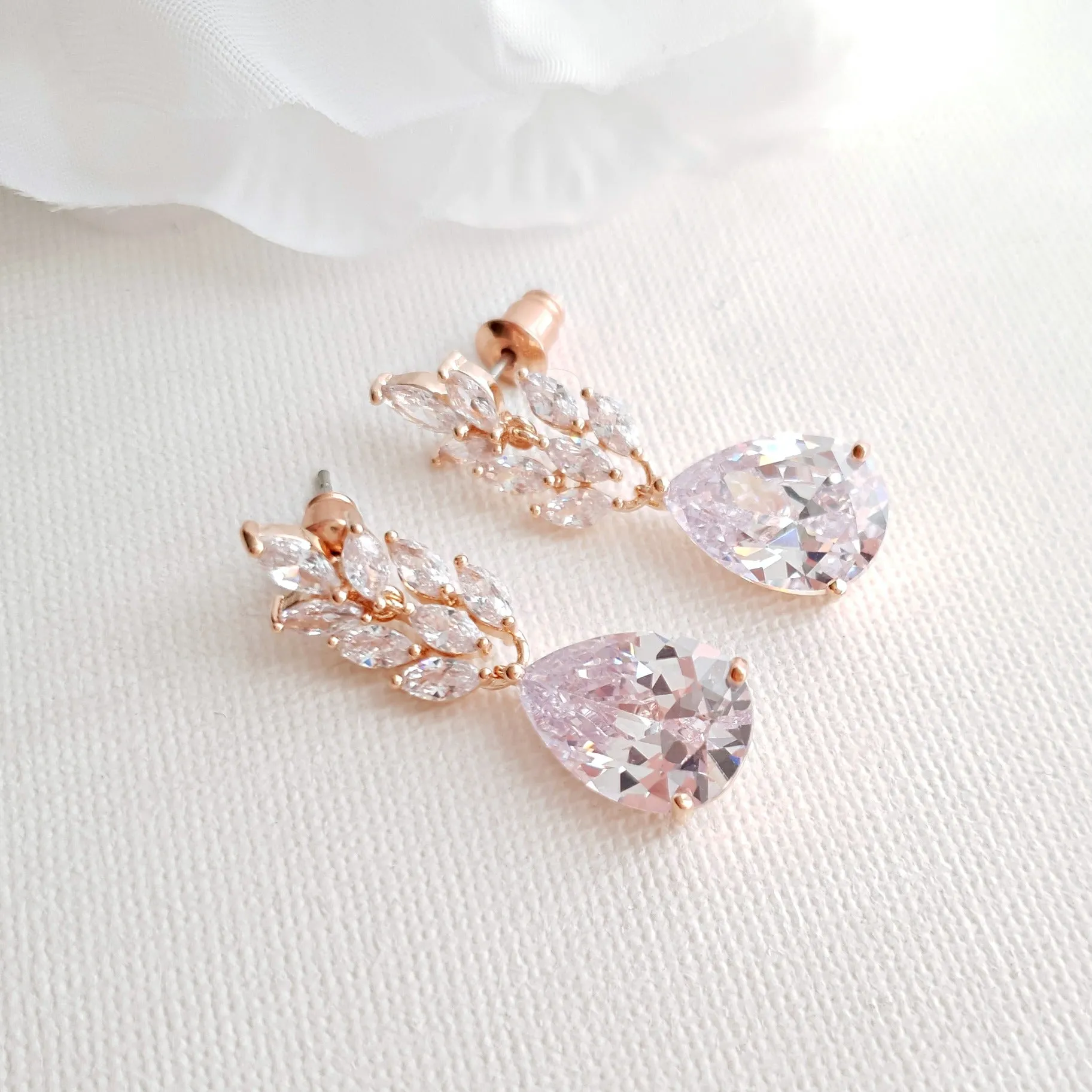 Rose Gold Leaf Necklace Earrings Wedding Set- Willow