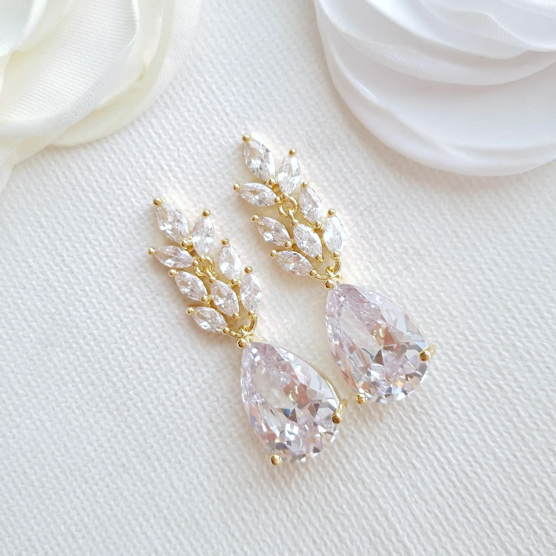 Rose Gold Leaf Necklace Earrings Wedding Set- Willow