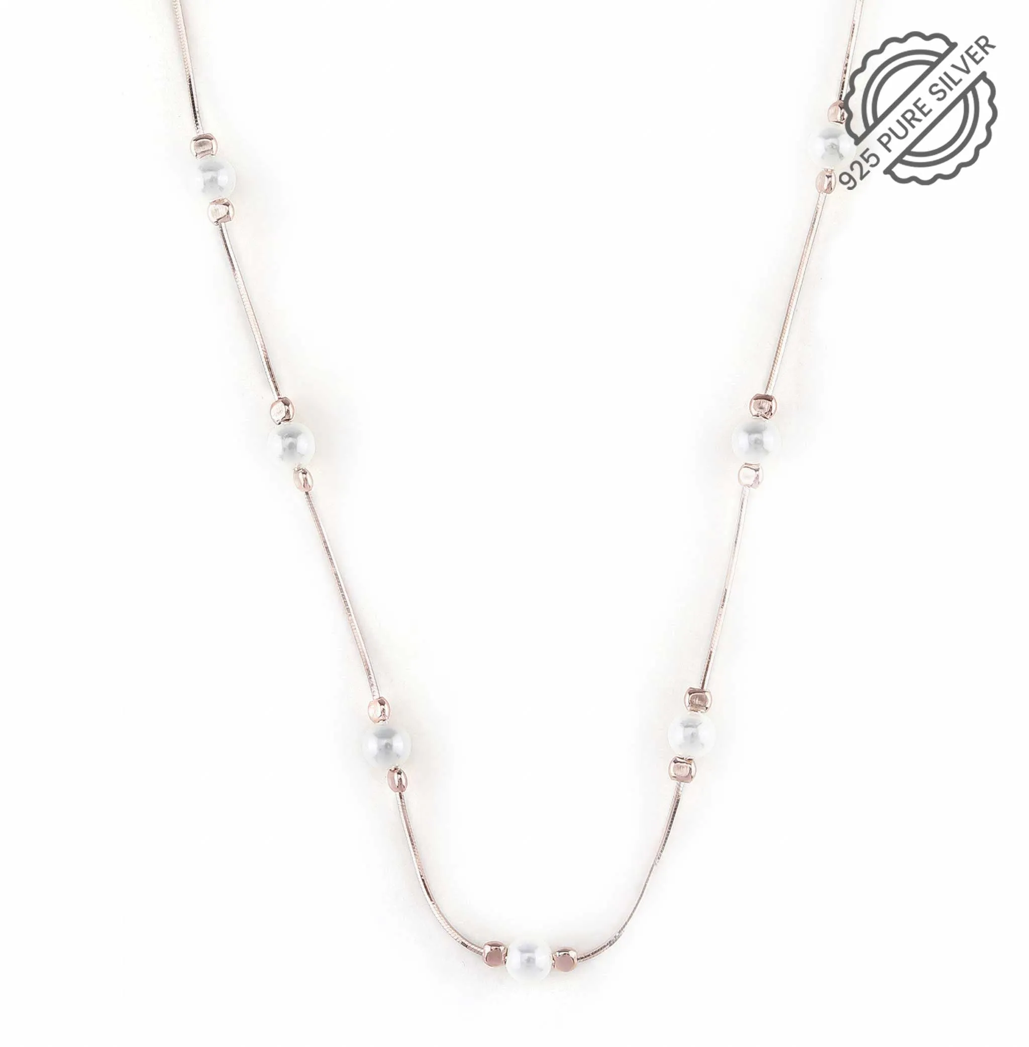 Rose Gold Plated Pearl-Studded Silver Pendant set