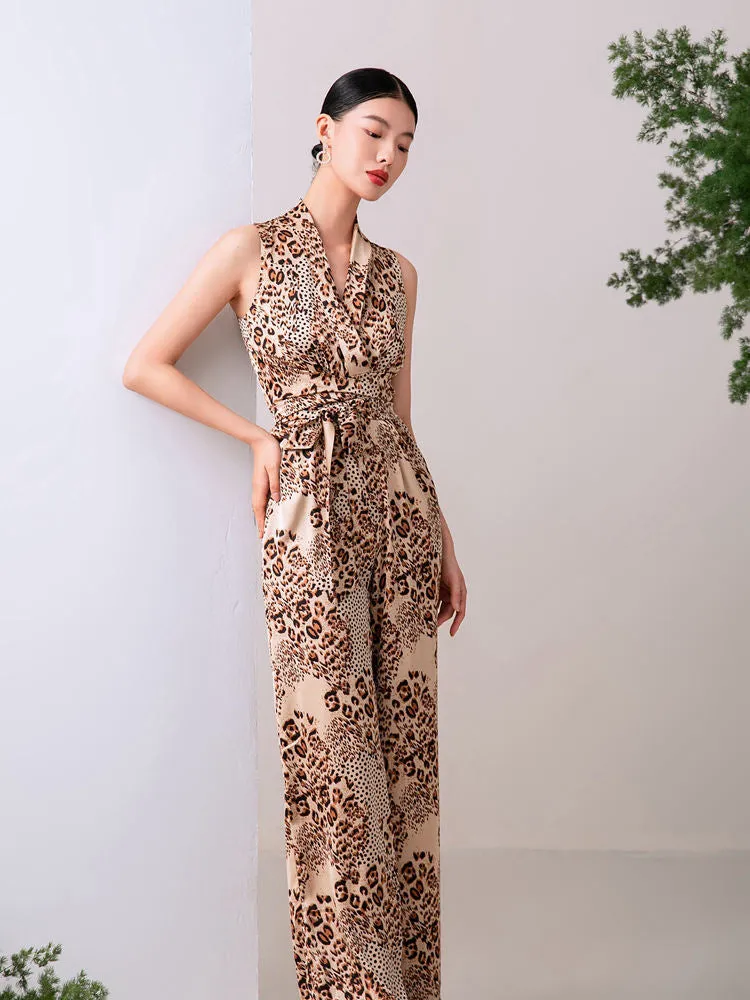 Rosemary Brown Leopard Belted Wide Leg Jumpsuit